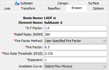 LA Debris Method EQ 1 Editor with User-Specified Fire Factor Method