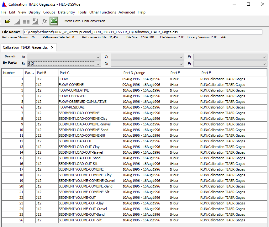 Sediment Results Stored in DSS