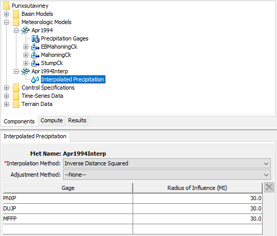 Interpolated precipitation component editor