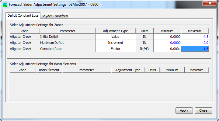 Configuring settings for the selected slider adjustments