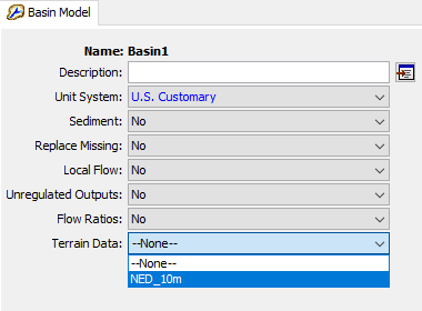 Selecting terrain data to use with a Basin Model