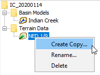 Creating a copy of a terrain data component from the Watershed Explorer