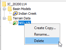 Deleting terrain data from the Watershed Explorer
