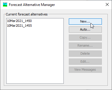 Clicking the New button to create a Forecast Alternative
