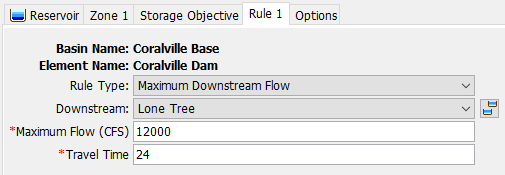 Rule Tab with Maximum Downstream Flow Rule
