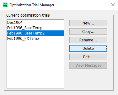 Preparing to delete an optimization trial from the Optimization Trial Manager