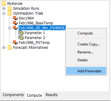 Using the Add Parameter command from an Optimization Trial's context menu