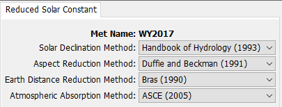 Reduced Solar Constant Shortwave Method Component Editor