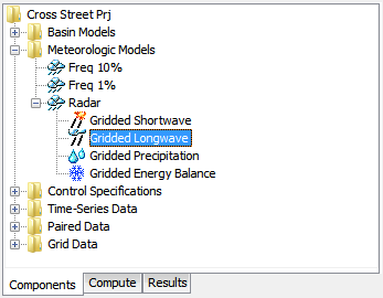 A Meteorologic Model using the Gridded Longwave Method with a Component Editor for all subbasins in the Meteorologic Model