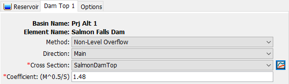 Dam Top Component Editor with the Non-Level Overflow Method selected