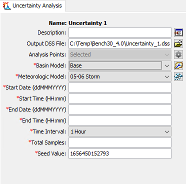 The uncertainty analysis component editor