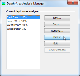 Preparing to delete a Depth-Area Analysis Manager