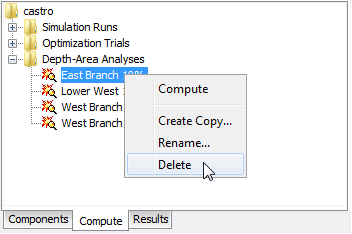 Deleting a Depth-Area Analysis in the Watershed Explorer