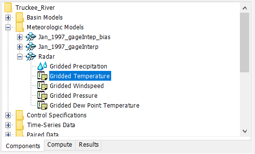 A Meteorologic Model using the Gridded Temperature Method with a Component Editor for all subbasins