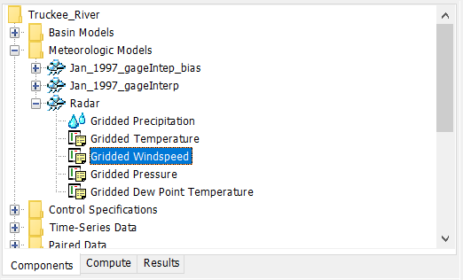 A Meteorologic Model using the Gridded Windspeed Method with a Component Editor for all subbasins