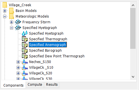 A Meteorologic Model using the Specified Anemograph Windspeed Method with a Component Editor for all subbasins
