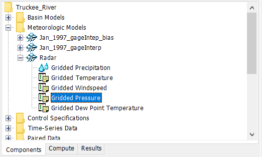 A Meteorologic Model using the Gridded Pressure Method with a Component Editor for all subbasins
