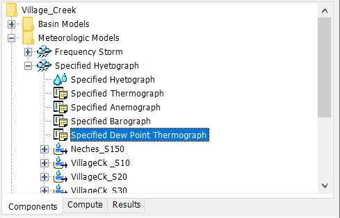 A Meteorologic Model using the Specified Dew Point Thermograph Dew Point Method with a Component Editor for all subbasins