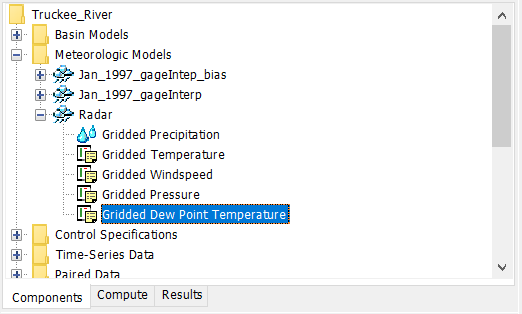 A Meteorologic Model using the Gridded Dew Point Temperature Method with a Component Editor for all subbasins