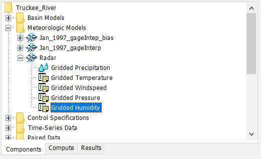 A Meteorologic Model using the Gridded Humidity Method with a Component Editor for all subbasins