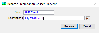 Renaming a precipitation gridset after pressing the Rename button in the Grid Data Manager