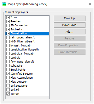 Setting the Discretization layer to be displayed via the Map Layers editor