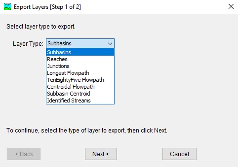 Selecting a Layer Type to export