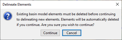 Confirmation prompt for deleting elements created by a previous delineation.