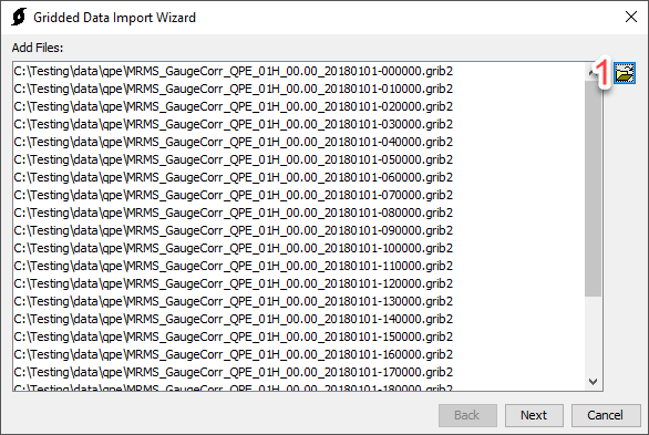 Selecting files for the Gridded Data Import