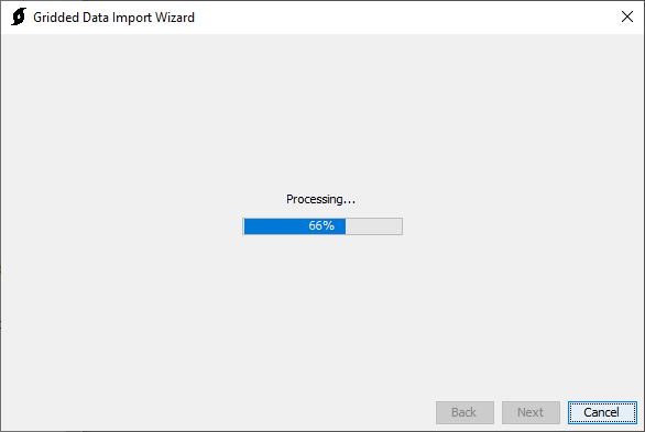  Gridded Data Import Wizard displaying the processing status