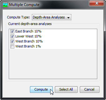 Selecting multiple Depth-Area Analyses for sequential compute