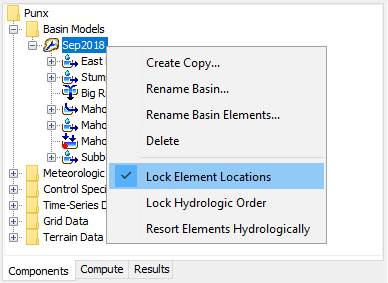 Lock element locations, icons, within the Basin Model Map