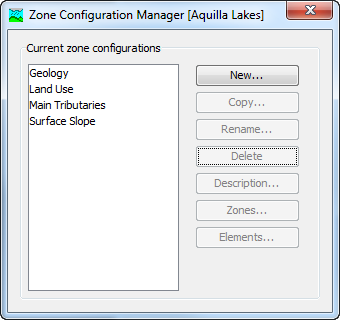 The Zone Configuration Manager showing four configurations with schemes for grouping elements
