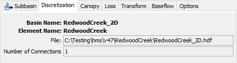 Unstructured Discretization selected in the subbasin element component editor
