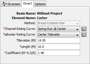 The Lateral Weir Divert Method editor