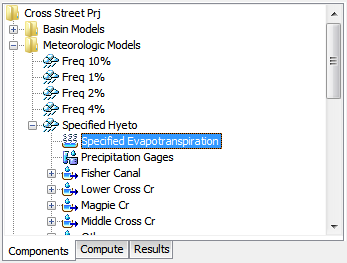 A Meteorologic Model using the Specified Evapotranspiration Method with one Component Editor for subbasins