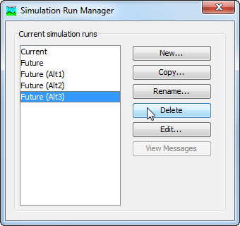 Preparing to delete a Simulation Run from the Simulation Run Manager