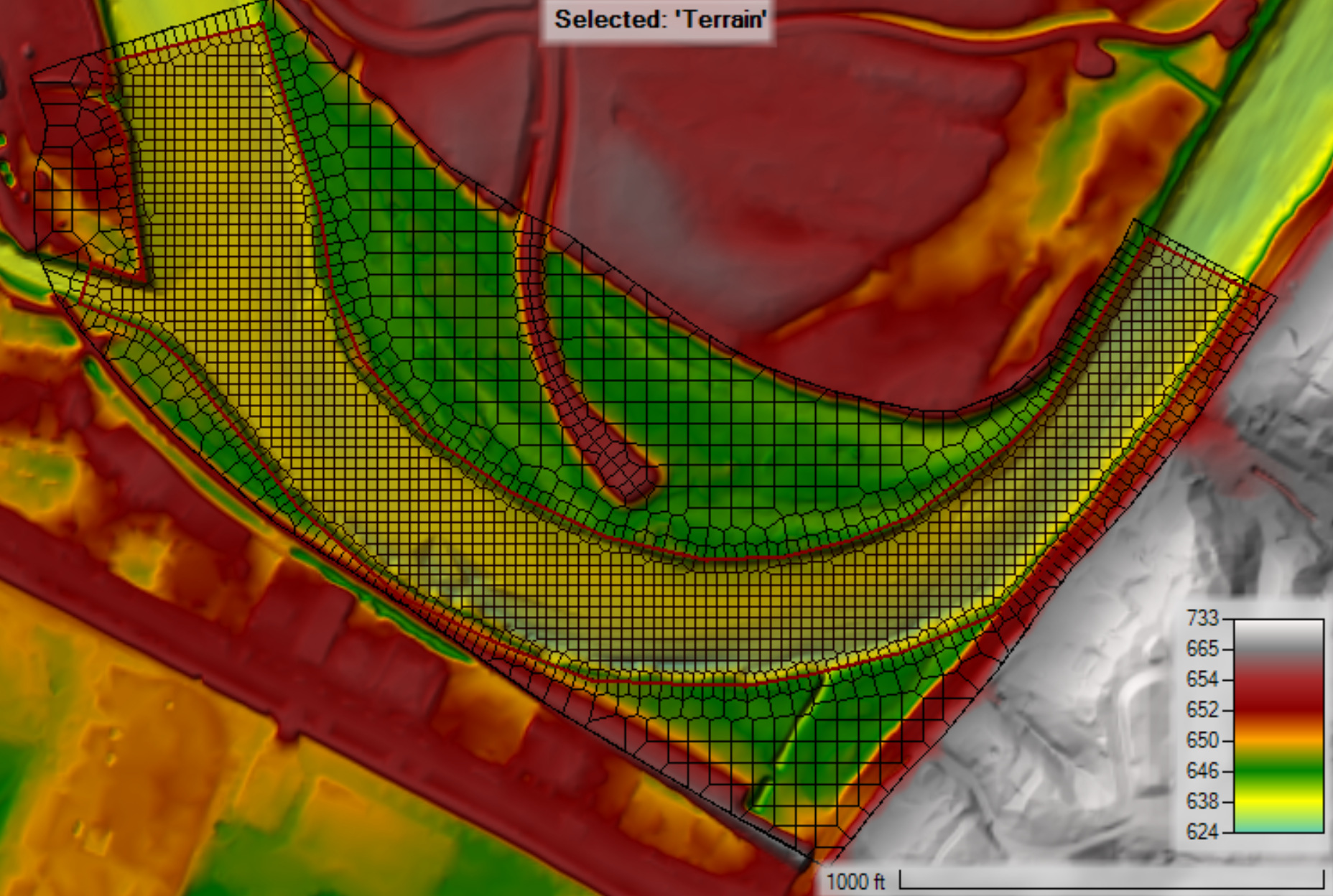 Example of a computational mesh with a simple refinement regions within the channel.