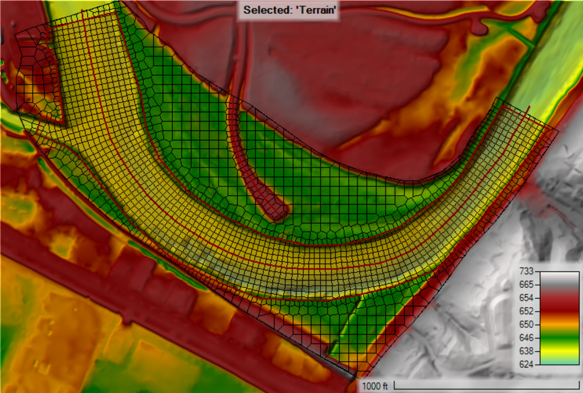 Example computational mesh with cells in the channel aligned with the direction of flow.