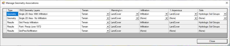 Figure 2-14. Editor for managing all Geometry Associations to Spatial Layers.