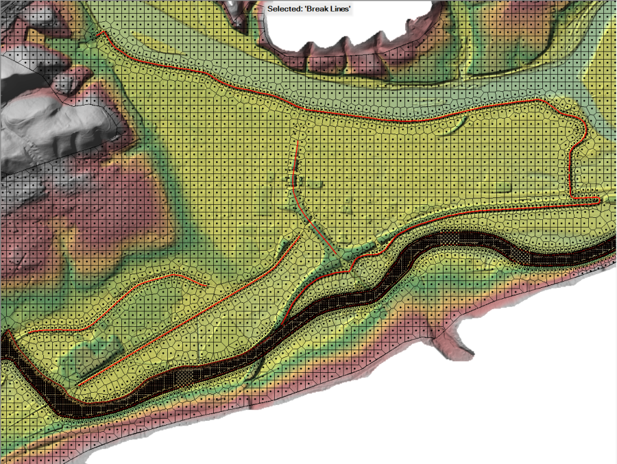 Figure 3-7. Example Break lines for Levees and roads