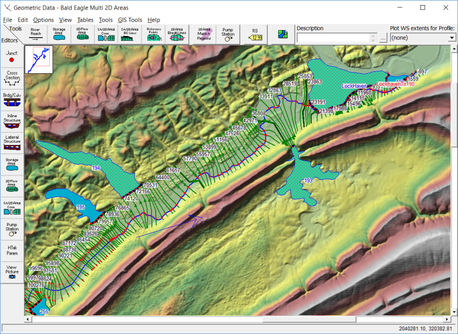 Figure 3-42.  Multiple 2D flow areas in a single geometry file.