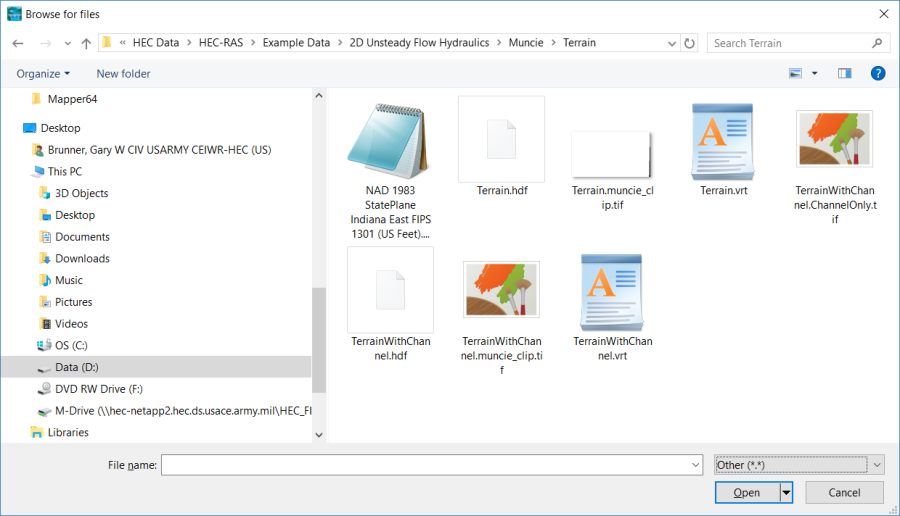 Figure 6-26. Example File chooser for bringing in Map Layers to be used for background display. Figure 6-26. Example File chooser for bringing in Map Layers to be used for background display.