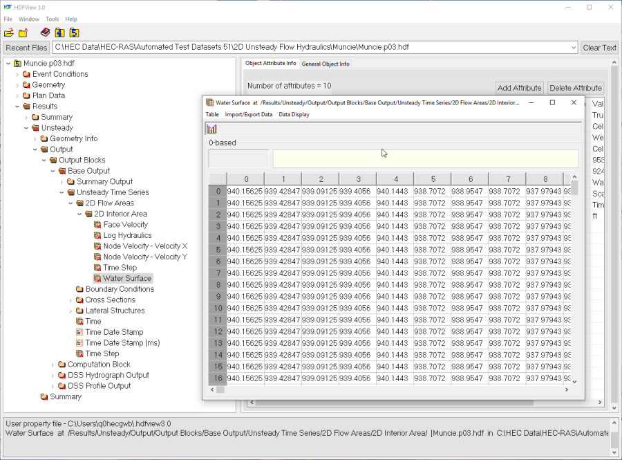 Figure 6-28. Example HDF File Output from HEC-RAS 1D/2D Model Run