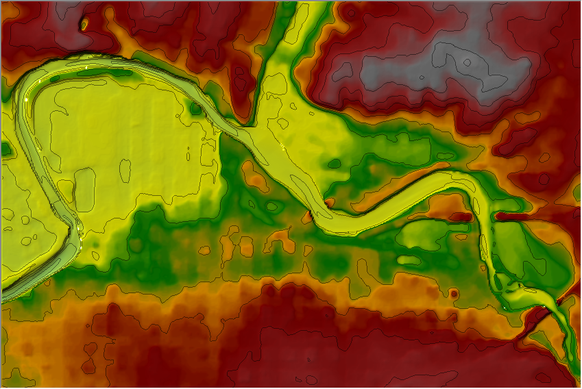 Figure 2-9. Original Terrain model (Top) and New Terrain model with Channel Data (Bottom).