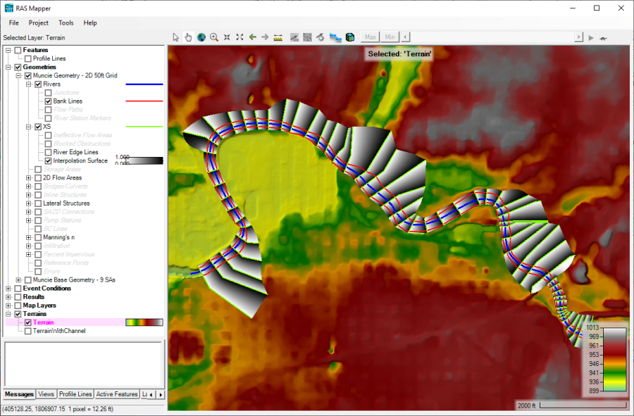 Figure 2-7. RAS Mapper with base terrain and Geometry Layers Displayed.