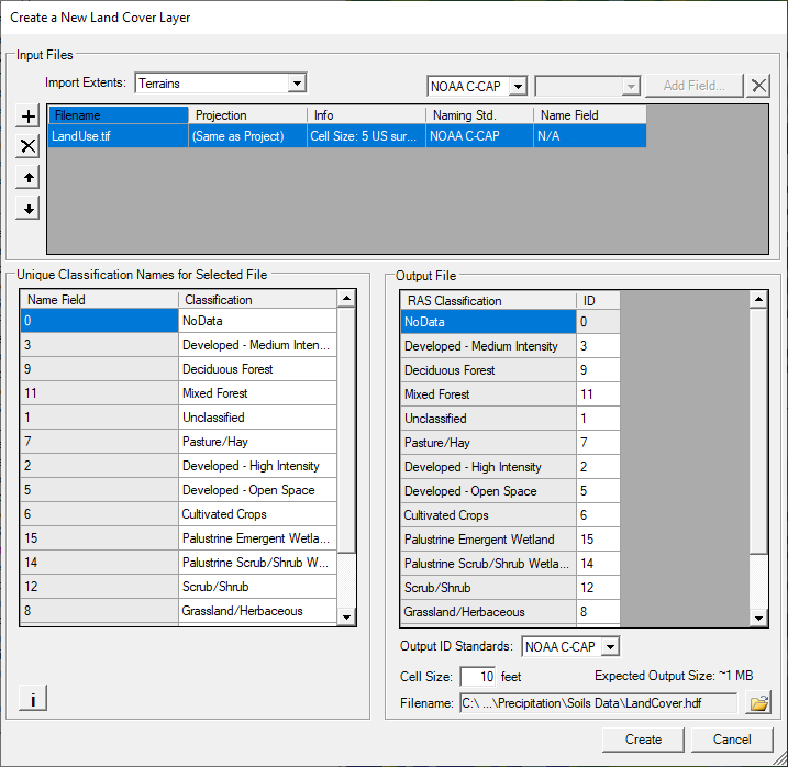 Figure 2-10. RAS Mapper New Land Cover Classification Layer Editor.