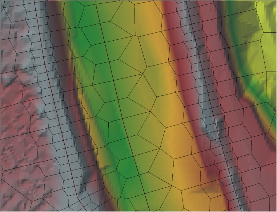 Figure 3-16. Example of properly formed cells along the centerline break line.