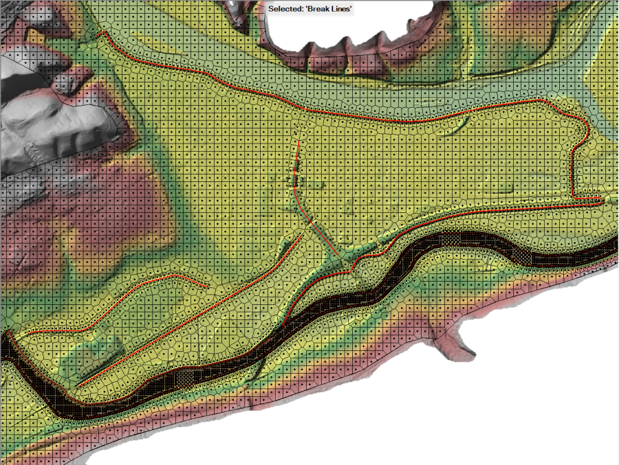 Figure 3-7. Example Break lines for Levees and roads Figure 3-7. Example Break lines for Levees and roads