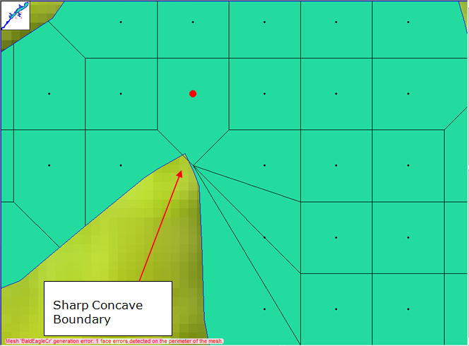 Figure 3-11. Example of a Sharp Concave Boundary Causing Mesh Generation Problem. Figure 3-11. Example of a Sharp Concave Boundary Causing Mesh Generation Problem.